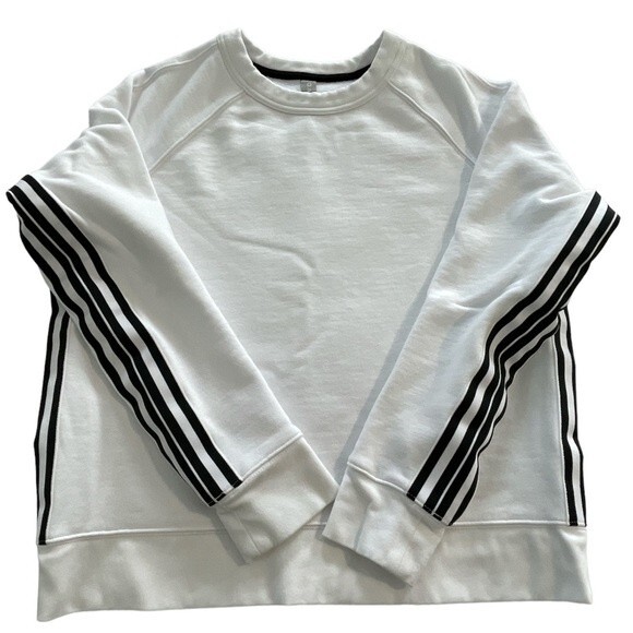 Athleta 24/7 White Black Stripe Pullover Sweatshirt Size Small - Picture 9 of 10